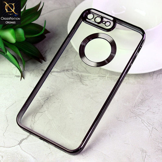 iPhone 7 Plus Cover - Black - Soft Color Borders Logo Hole With Camera Protection Clear Back Case