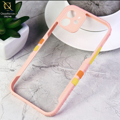 iPhone 12 Cover - Pink - New Designer Sporty Look Transparent Soft Shell Case