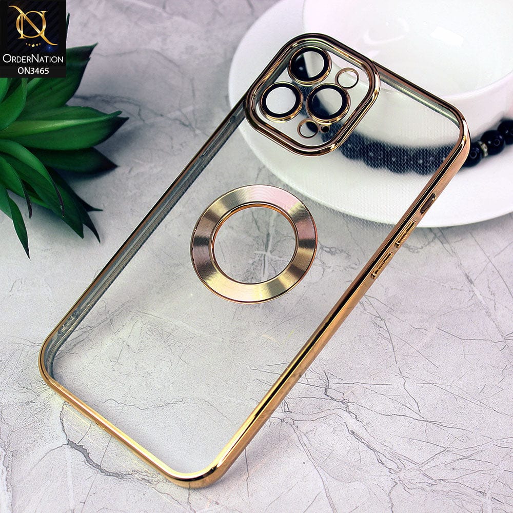 iPhone 12 Pro Cover - Golden - Soft Color Borders Logo Hole With Camera Protection Clear Back Case