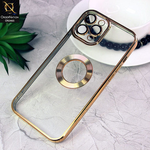 iPhone 12 Pro Cover - Golden - Soft Color Borders Logo Hole With Camera Protection Clear Back Case