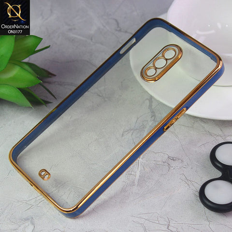OnePlus 7 Cover - Blue - Eletroplating Soft Square Straight Edge Transparent Soft Case With Camera Protection