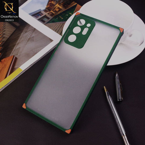 Samsung Galaxy Note 20 Ultra Cover - Green - Square Style Semi Tranparent Color Soft Frame Matte Hard Case