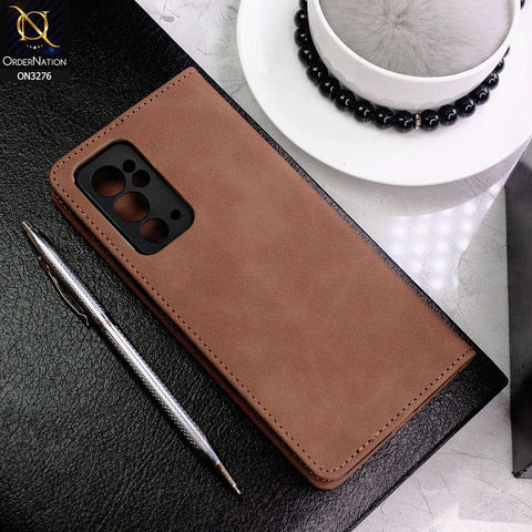 OnePlus 9RT 5G Cover - Light Brown - ONation Business Flip Series - Premium Magnetic Leather Wallet Flip book Card Slots Soft Case