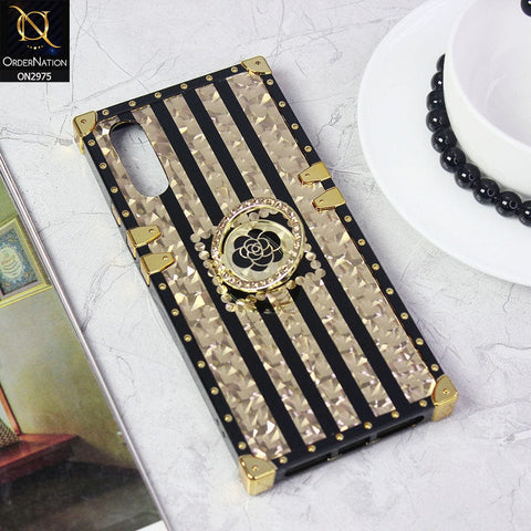 Vivo S1 Cover - Design 2 - 3D illusion Gold Flowers Soft Trunk Case With Ring Holder