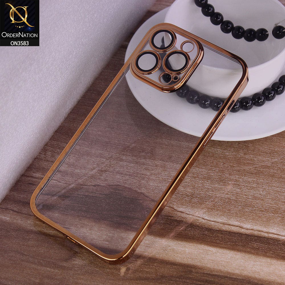 iPhone 14 Pro Max Cover - Golden -  Color Borders Camera Protection Clear Back Case