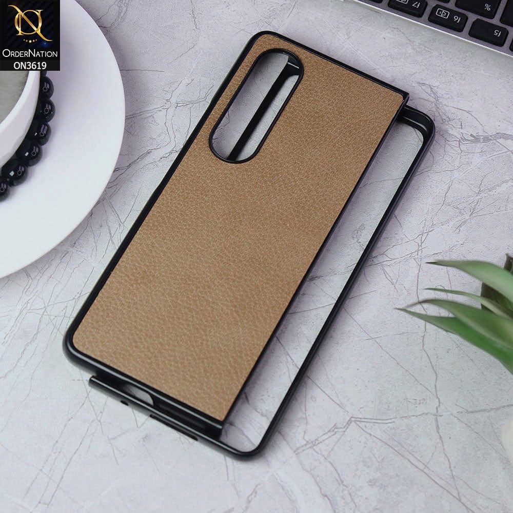 Samsung Galaxy Z Fold 4 5G Cover - Brown - Luxury PU Leather Texture Hard Case