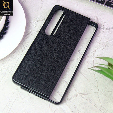 Samsung Galaxy Z Fold 4 5G Cover - Black - Luxury PU Leather Texture Hard Case