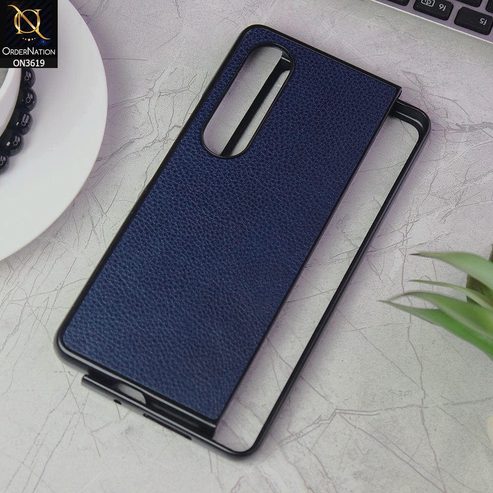 Samsung Galaxy Z Fold 4 5G Cover - Blue - Luxury PU Leather Texture Hard Case
