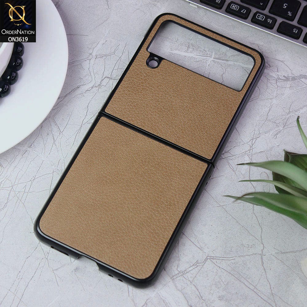 Samsung Galaxy Z Flip 3 5G Cover - Brown - Luxury PU Leather Texture Hard Case