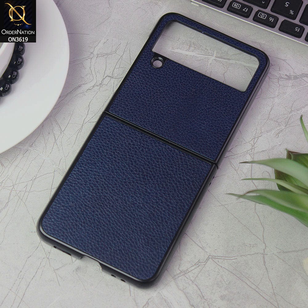 Samsung Galaxy Z Flip 3 5G Cover - Blue - Luxury PU Leather Texture Hard Case
