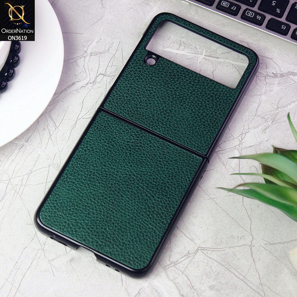 Samsung Galaxy Z Flip 4 5G Cover - Green - Luxury PU Leather Texture Hard Case