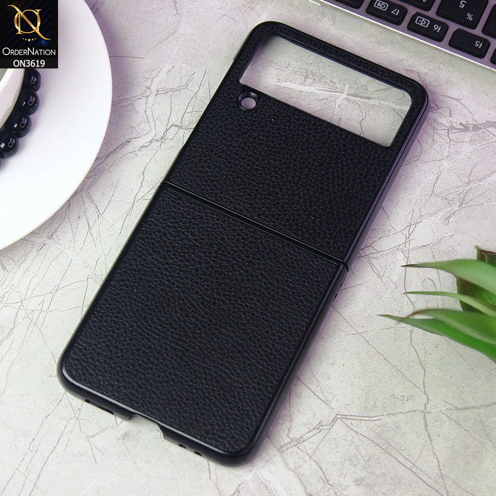 Samsung Galaxy Z Flip 3 5G Cover - Black - Luxury PU Leather Texture Hard Case