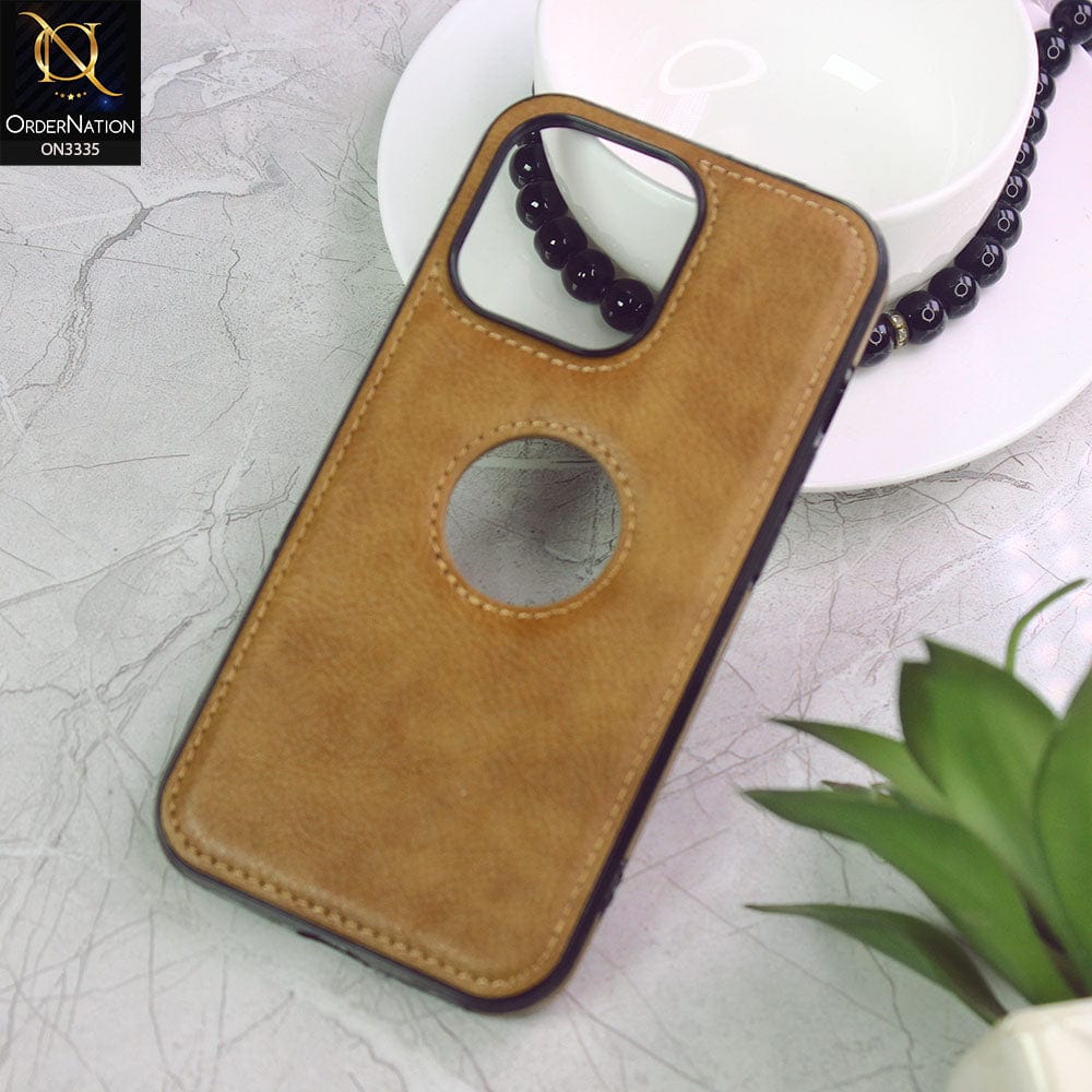 iPhone 13 Pro Cover - Brown - Vintage Luxury Business Style TPU Leather Stitching Logo Hole Soft Case