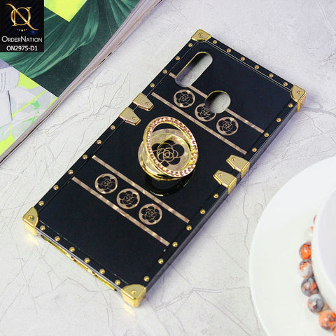 Samsung Galaxy A20 Cover - Design 1 - 3D illusion Gold Flowers Soft Trunk Case With Ring Holder