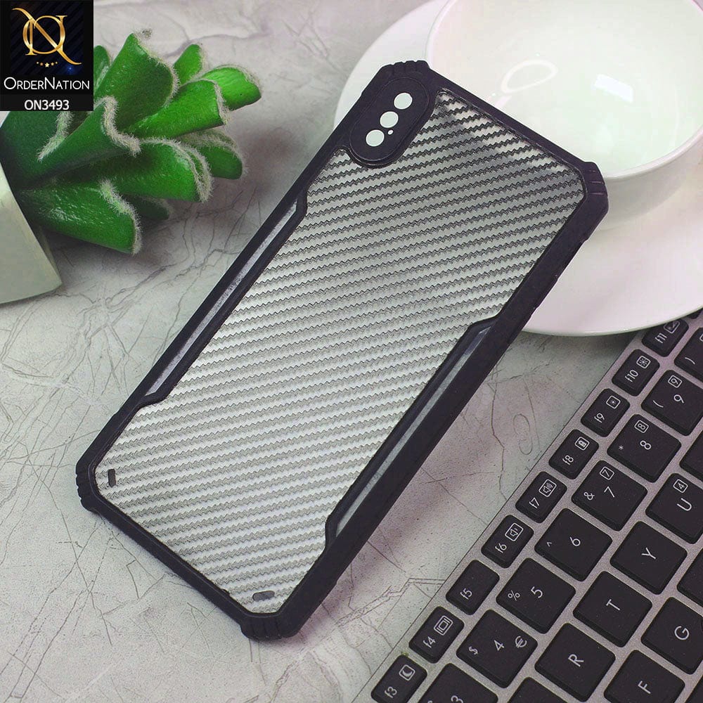 iPhone XS Max Cover - Black - Hybrid Carbon Fiber With Camera Protection Soft Case