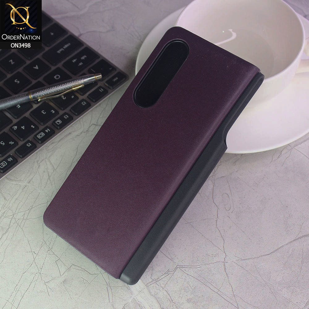 Samsung Galaxy Z Fold 3 5G Cover - Burgundy - New Antimicrobial Coating Leather Flip Cover With S Pen Holder
