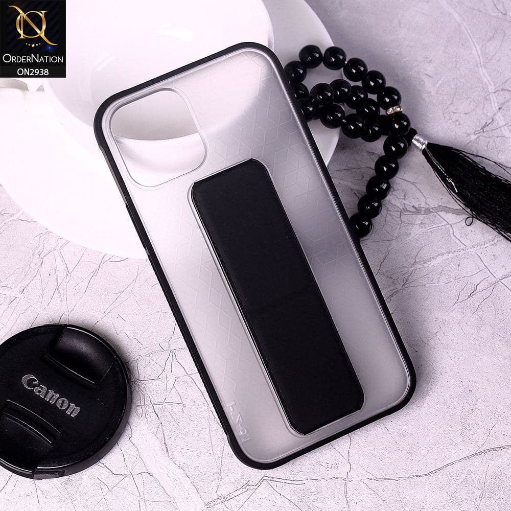iPhone 12 Pro Cover - Black - Elegant Matte Semi Transparent Case With Luxurious Leather Kickstand