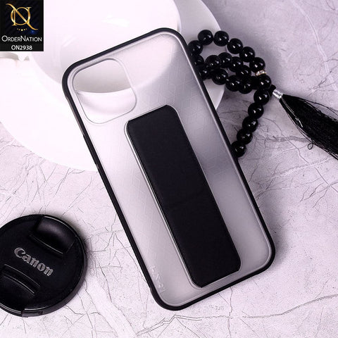 iPhone 12 Pro Cover - Black - Elegant Matte Semi Transparent Case With Luxurious Leather Kickstand