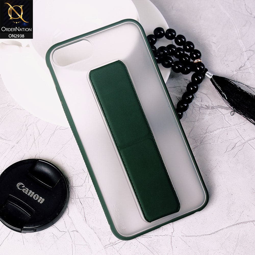 iPhone 8 Plus / 7 Plus Cover - Green - Elegant Matte Semi Transparent Case With Luxurious Leather Kickstand