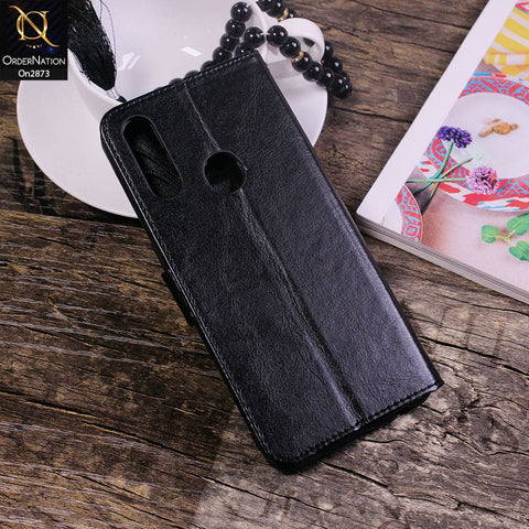 Oppo A8 - Black - Shockproof Leather Magnetic Kickstand Wallet Flipbook With Card Holder Slots Case