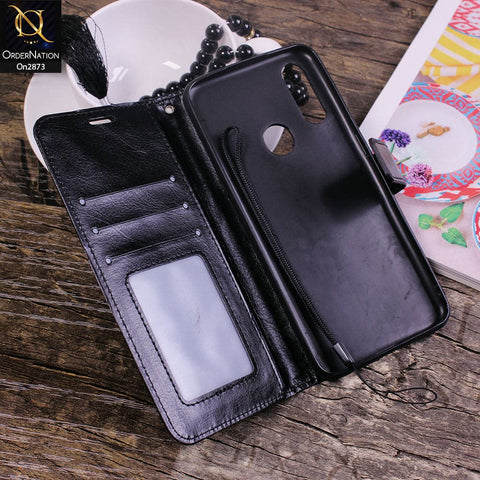 Oppo A8 - Black - Shockproof Leather Magnetic Kickstand Wallet Flipbook With Card Holder Slots Case