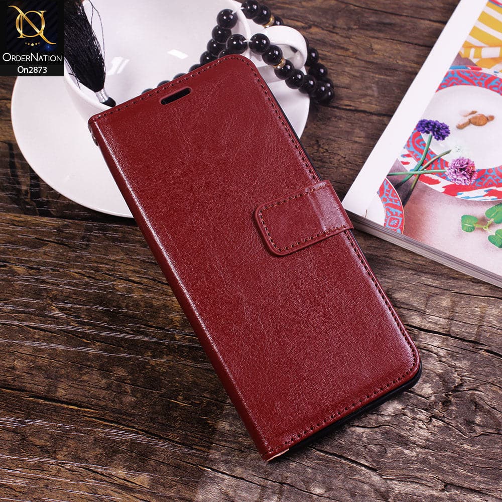 Oppo A8 - Brown - Shockproof Leather Magnetic Kickstand Wallet Flipbook With Card Holder Slots Case