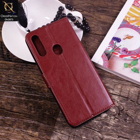 Oppo A8 - Brown - Shockproof Leather Magnetic Kickstand Wallet Flipbook With Card Holder Slots Case