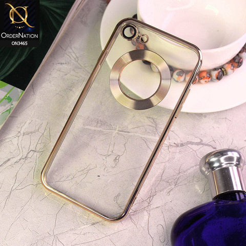 iPhone SE 2020 Cover - Golden - V2 - Soft Color Borders Logo Hole With Camera Protection Clear Back Case