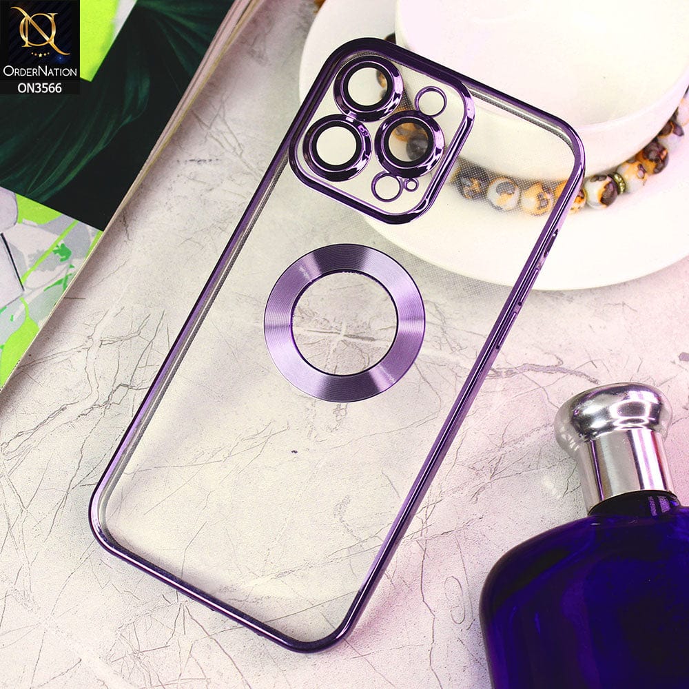 iPhone 14 Pro Max Cover - Deep Purple - Electroplating Borders Logo Hole Camera Lens Protection Soft Silicone Case