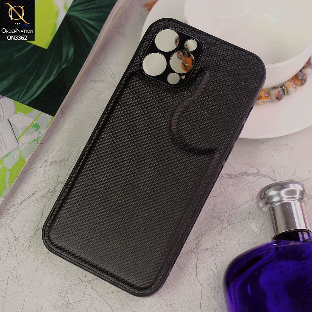 iPhone 12 Pro Max Cover - design 1 - New Soft Borders Carbon Fiber Texture  Camera Protection Case ( without Led Light )