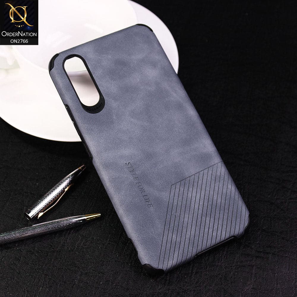 Vivo S1 Cover - Gray - Stylish PU Leather Diagonal Lines Soft Case