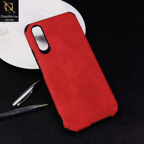 Vivo S1 Cover - Red - Stylish PU Leather Diagonal Lines Soft Case