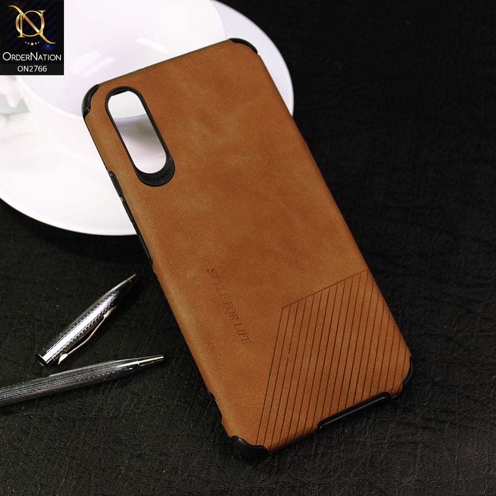 Vivo S1 Cover - Brown - Stylish PU Leather Diagonal Lines Soft Case