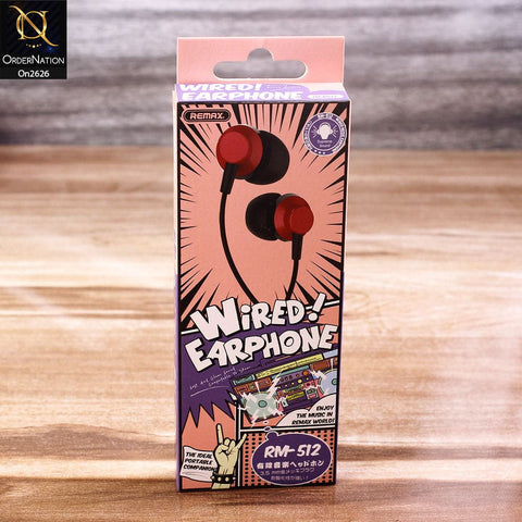 Red - Remax Rm-512 Wired In-Ear Handfree With Mic 3.5mm Audio Stereo