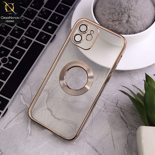 iPhone 12 Cover - Golden - Soft Color Borders Logo Hole With Camera Protection Clear Back Case