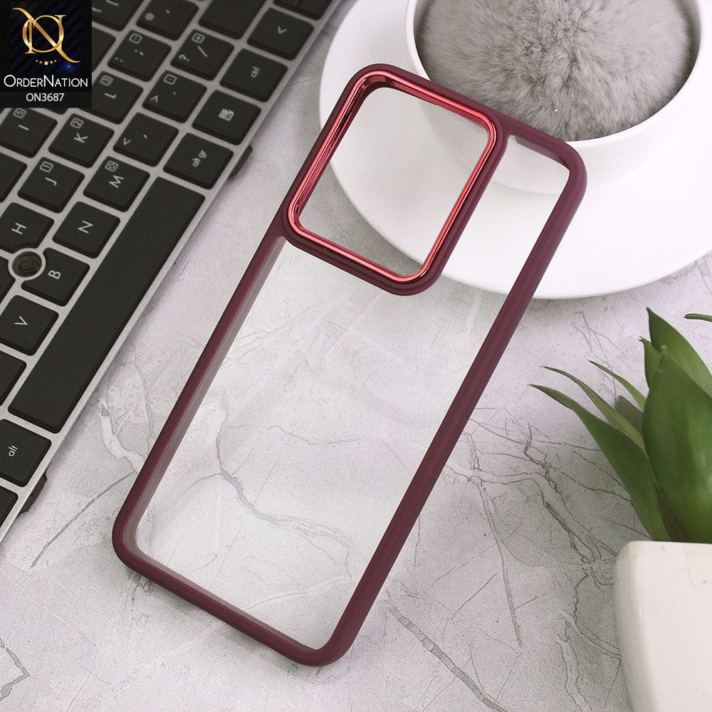 Vivo Y55 4G Cover - Maroon - New Electroplating Camera Ring Colored Soft Silicon Borders Protective Clear Back Case