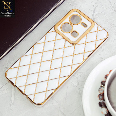 Vivo Y35 4G Cover - White - Soft TPU Shiny Electroplated Golden Lines Camera Protection Case