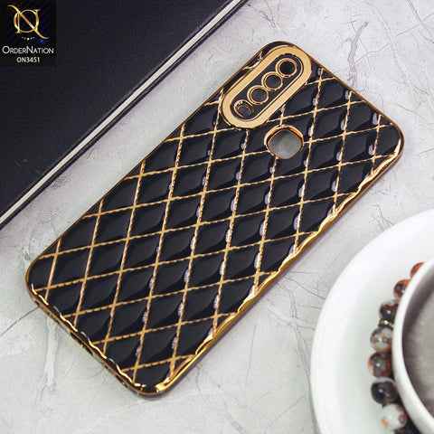 Vivo Y12 Cover - Black - Soft TPU Shiny Electroplated Golden Lines Camera Protection Case