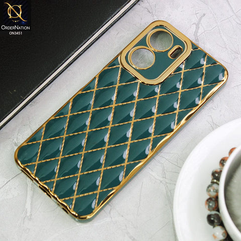 Vivo Y16 Cover - Green - Soft TPU Shiny Electroplated Golden Lines Camera Protection Case