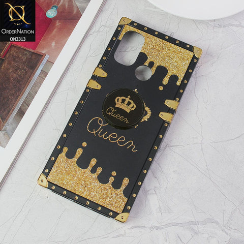 OnePlus Nord N100 Cover - Black - Golden Electroplated Luxury Square Soft TPU Protective Case with Popsocket Holder
