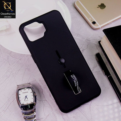 Oppo Reno 4 Lite Cover - Black - Stylish Slide Finger Grip With Metal Kickstand Case