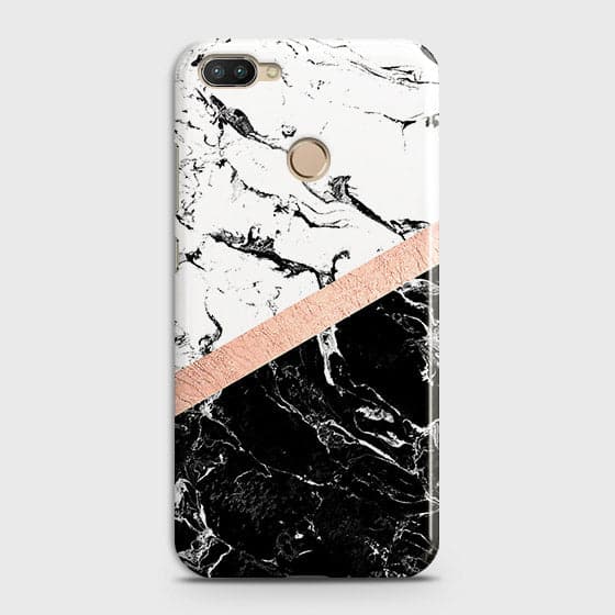 Infinix Hot 6 Pro Cover - Black & White Marble With Chic RoseGold Strip Case with Life Time Colors Guarantee