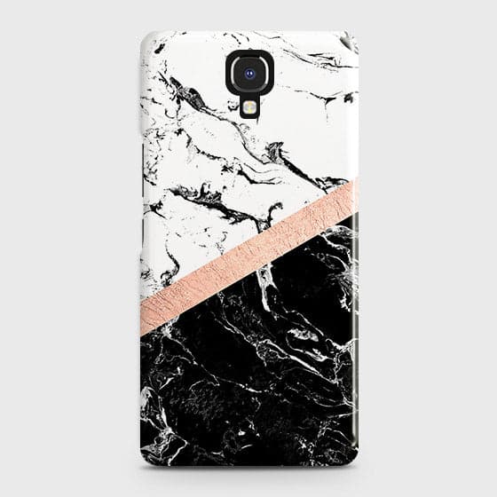 Infinix Note 4 / X572 Cover - Black & White Marble With Chic RoseGold Strip Case with Life Time Colors Guarantee