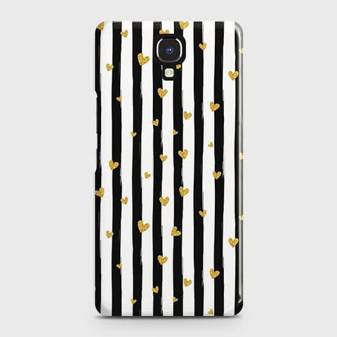 Infinix Note 4 / X572 Cover - Trendy Black & White Lining With Golden Hearts Printed Hard Case with Life Time Colors Guarantee