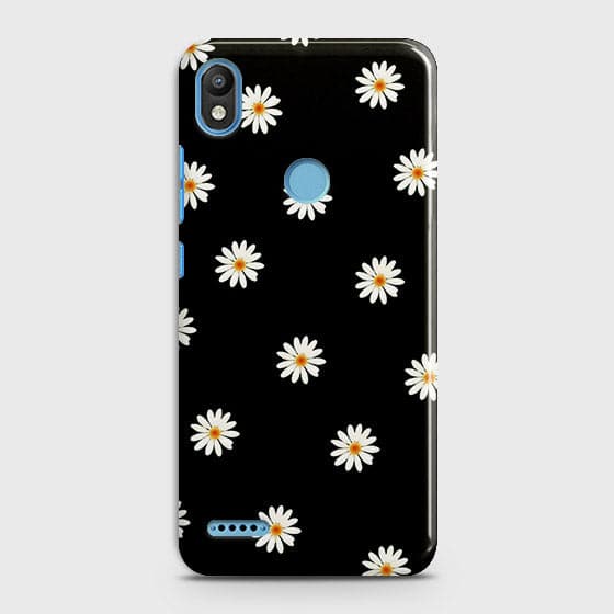 Infinix Smart 2 / X5515 Cover - Matte Finish - White Bloom Flowers with Black Background Printed Hard Case with Life Time Colors Guarantee