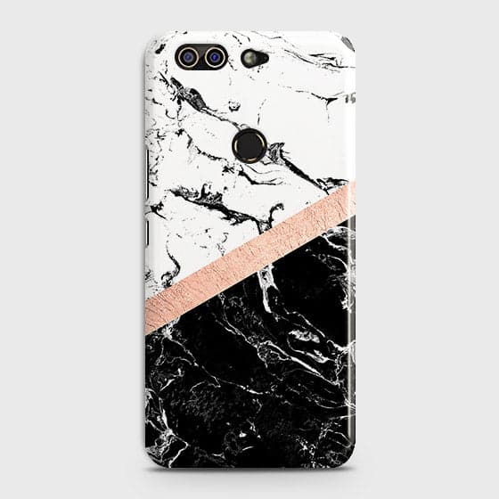 Infinix Zero 5 Cover - Black & White Marble With Chic RoseGold Strip Case with Life Time Colors Guarantee