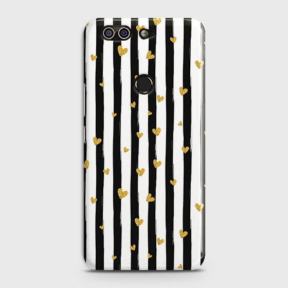 Infinix Zero 5 Cover - Trendy Black & White Lining With Golden Hearts Printed Hard Case with Life Time Colors Guarantee
