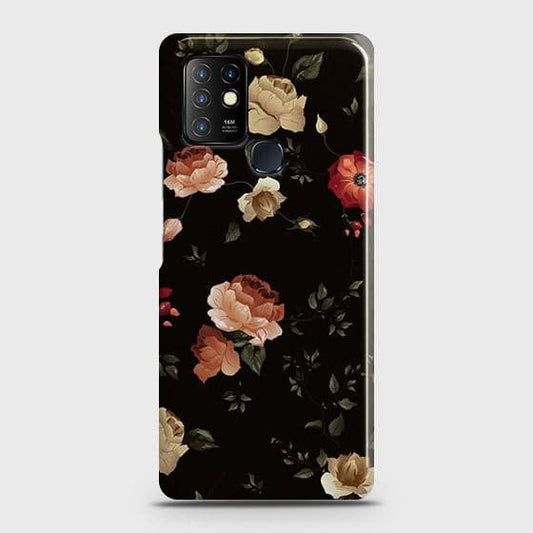 Infinix Hot 10 Cover - Matte Finish - Dark Rose Vintage Flowers Printed Hard Case with Life Time Colors Guarantee