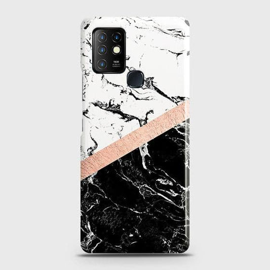 Infinix Hot 10 Cover - Black & White Marble With Chic RoseGold Strip Case with Life Time Colors Guarantee(B31)\