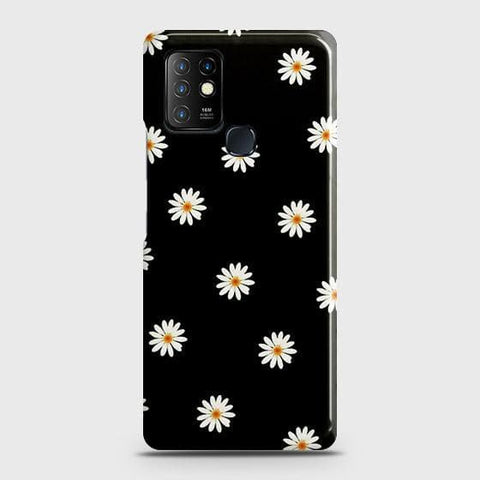 Infinix Hot 10 Cover - Matte Finish - White Bloom Flowers with Black Background Printed Hard Case with Life Time Colors Guarantee